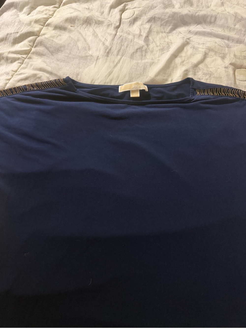 Michael Kors Navy Top with Gold-Trim Shoulder Detail